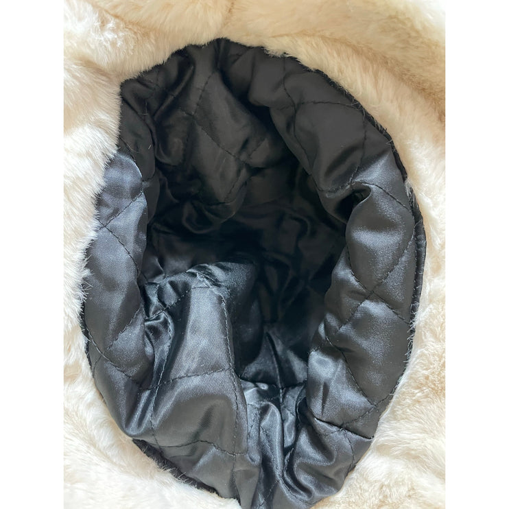 Women's Black Cream Faux Fur Fleece Soft Snow Winter Bucket Hat Cap Set of 2 OS