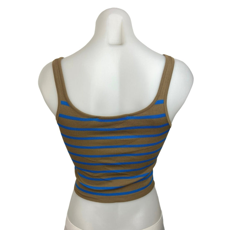 Zara Olive Green Blue Striped Scoop Neck Pullover Cropped Tank Top Size S