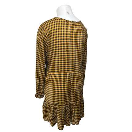 BeachLunchLounge Yellow Gingham Check Long Sleeve Ruffle Button Up Mini Dress XL