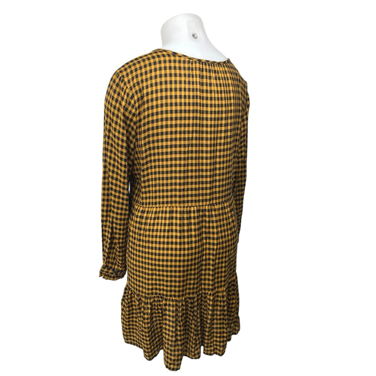 BeachLunchLounge Yellow Gingham Check Long Sleeve Ruffle Button Up Mini Dress XL