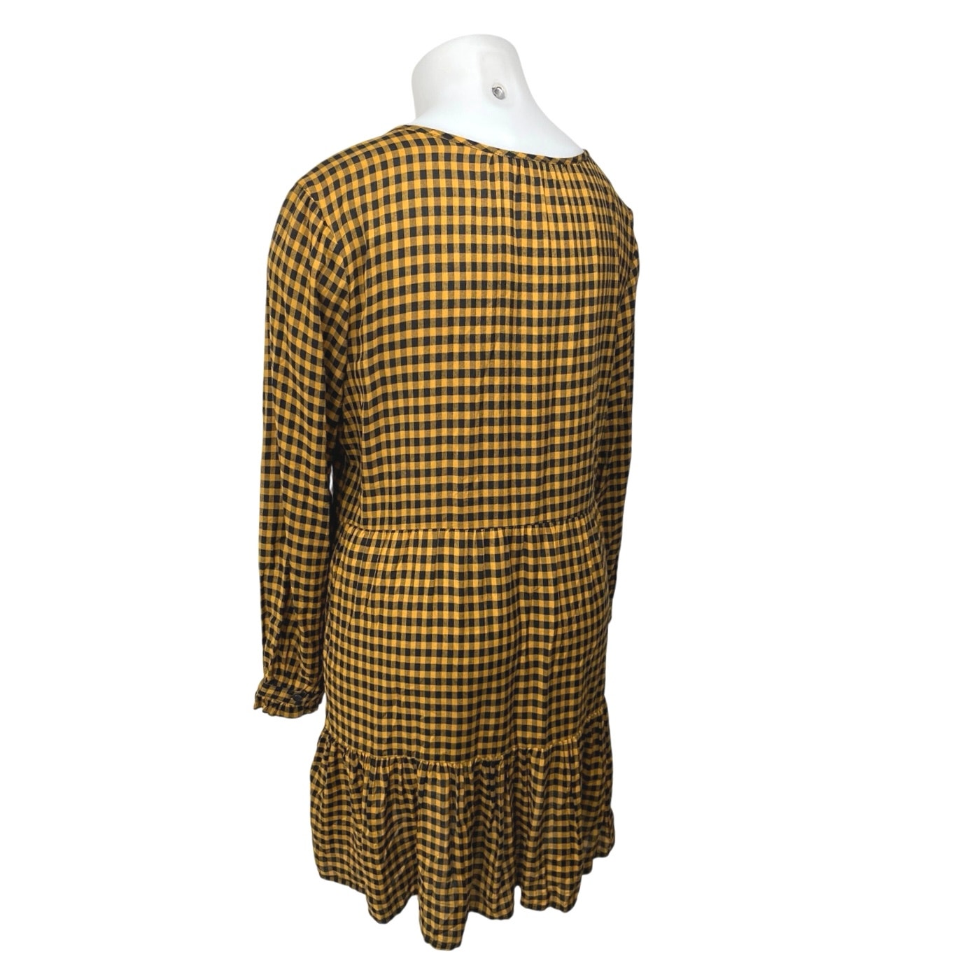 beach lunch lounge gingham dress Beach Lunch Lounge Dress Womens Sz L Black White Houndstooth Plaid Ruffle Sleeve
