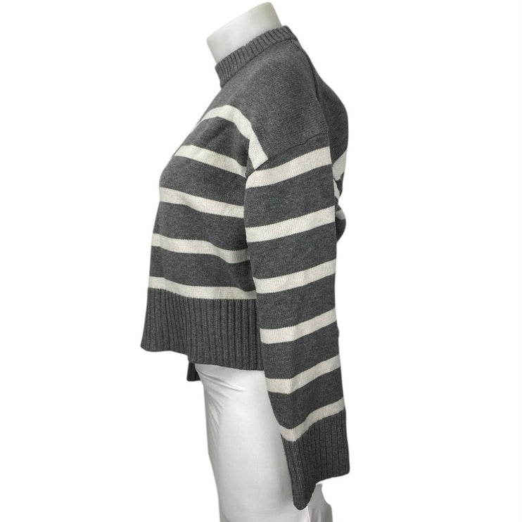 H&M Women's Gray Striped Mock Neck Long Sleeve Crop Sweatshirt Sweater Top Sz M
