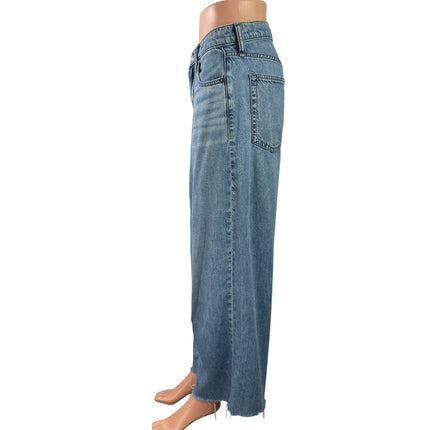rag & bone Blue High Waist Frayed Raw Hem Straight Wide Leg Denim Jean Pants 27