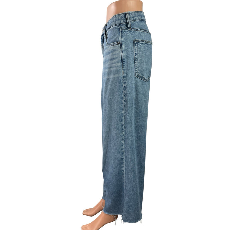 rag & bone Blue High Waist Frayed Raw Hem Straight Wide Leg Denim Jean Pants 27