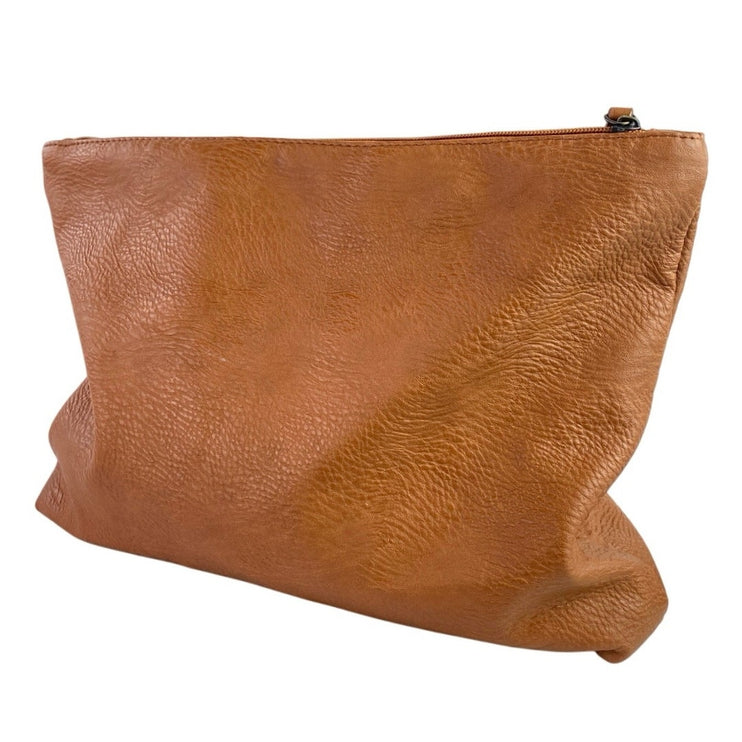 Free People Women's Brown Vegan Faux Leather Zip Closure Clutch Pouch Hand Bag