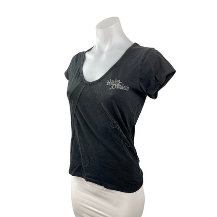 Harley Davidson Women's Black Embroidered Logo Short Sleeve T Shirt Tee Top S