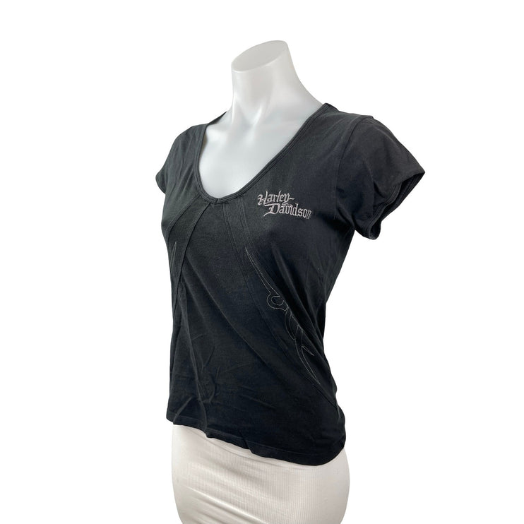 Harley Davidson Women's Black Embroidered Logo Short Sleeve T Shirt Tee Top S