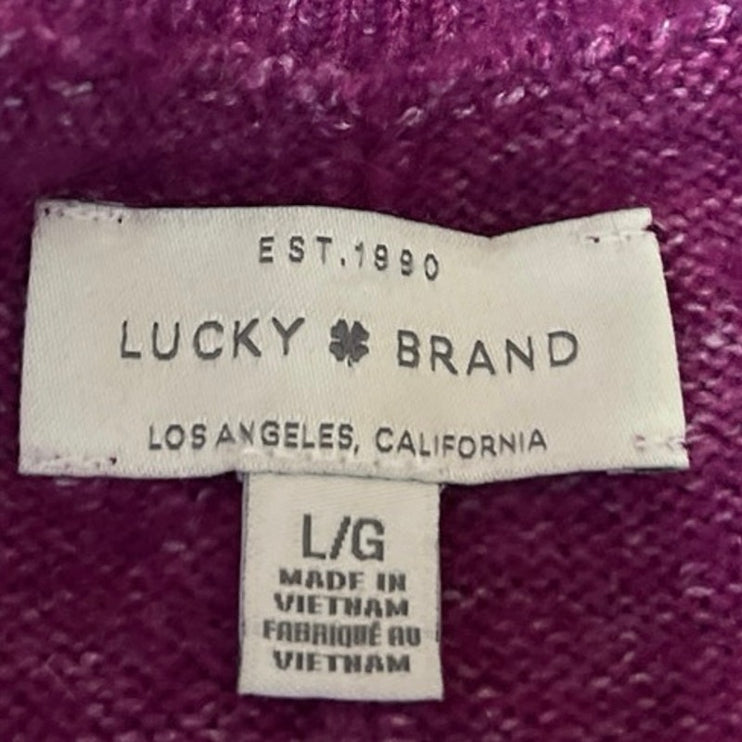 Lucky Brand Women's Purple Wool V-neck Long Sleeve Pullover Sweater Top Size L