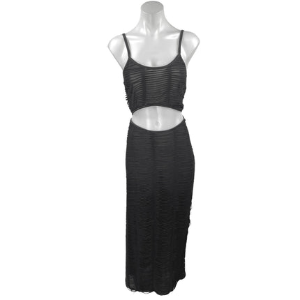 PrettyLittleThing Black Ruched Sleeveless Cut Out Cami Camisole Maxi Dress Sz 12
