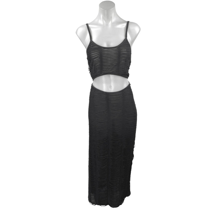 PrettyLittleThing Black Ruched Sleeveless Cut Out Cami Camisole Maxi Dress Sz 12