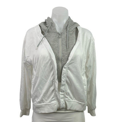 Womens White Gray Long Sleeve Layered Sweater Hoodie Sweatshirt Jacket Top  Sz 1