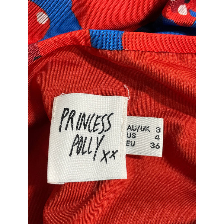 Princess Polly Blue Red Floral Short Sleeve Crop Top Slit Mini Skirt 2 Pc Set 4
