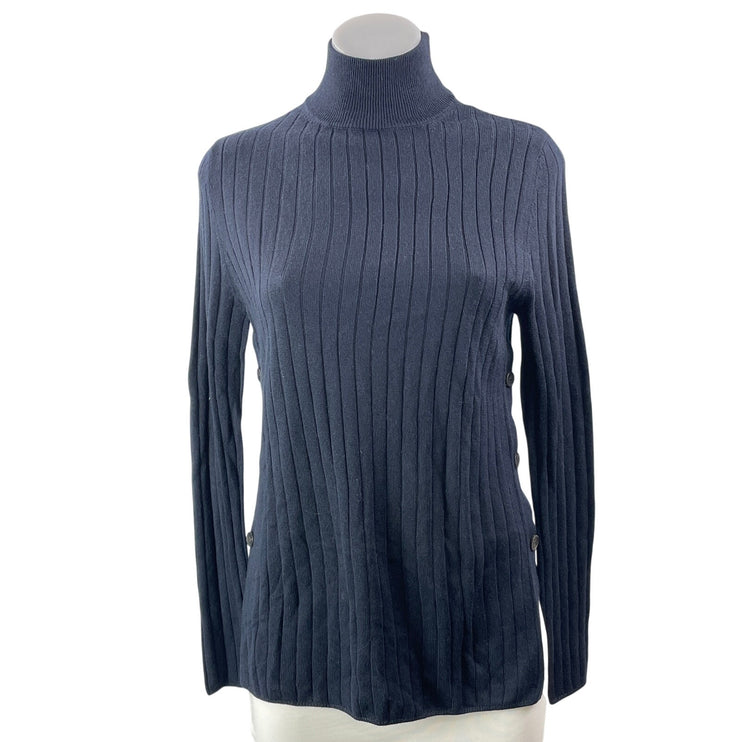Zara Womens Navy Blue Long Sleeves Ribbed Knit Turtleneck Pullover Sweater Top S