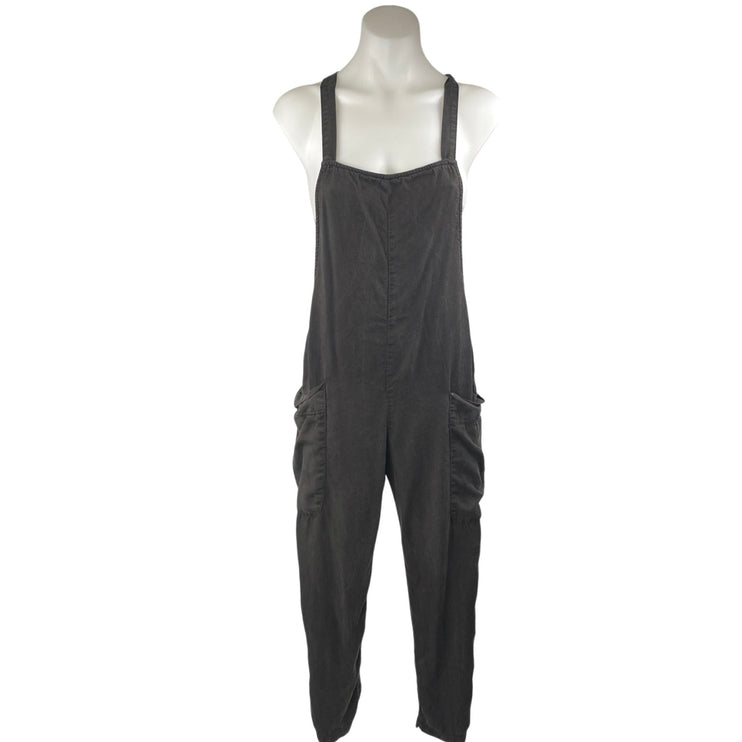 Sol Angeles Women's Black Sleeveless Cargo Straight Utility Overalls Pants Sz XS