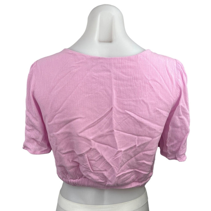 Abercrombie & Fitch Pink Twist Front V-Neck Flutter Sleeve Crop Top Blouse Sz M