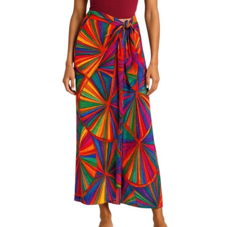 Fashion Nova Multicolor Abstract High Waist Beach Cover Up Maxi Wrap Skirt 2XL