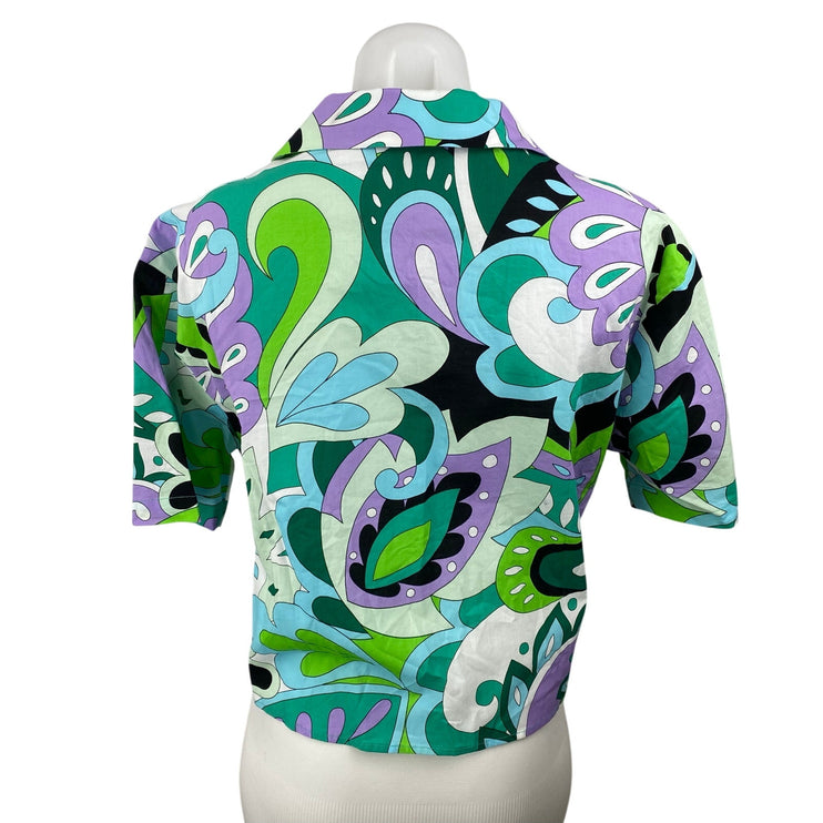 NEW Steve Madden Paloma Multicolor Abstract Button Up Cropped Shirt Top Size S