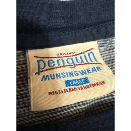 Penguin Men's Blue Striped Embroidered Short Sleeve Crewneck Tee Tshirt Top Sz L