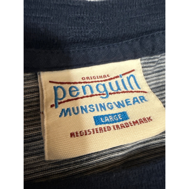 Penguin Men's Blue Striped Embroidered Short Sleeve Crewneck Tee Tshirt Top Sz L