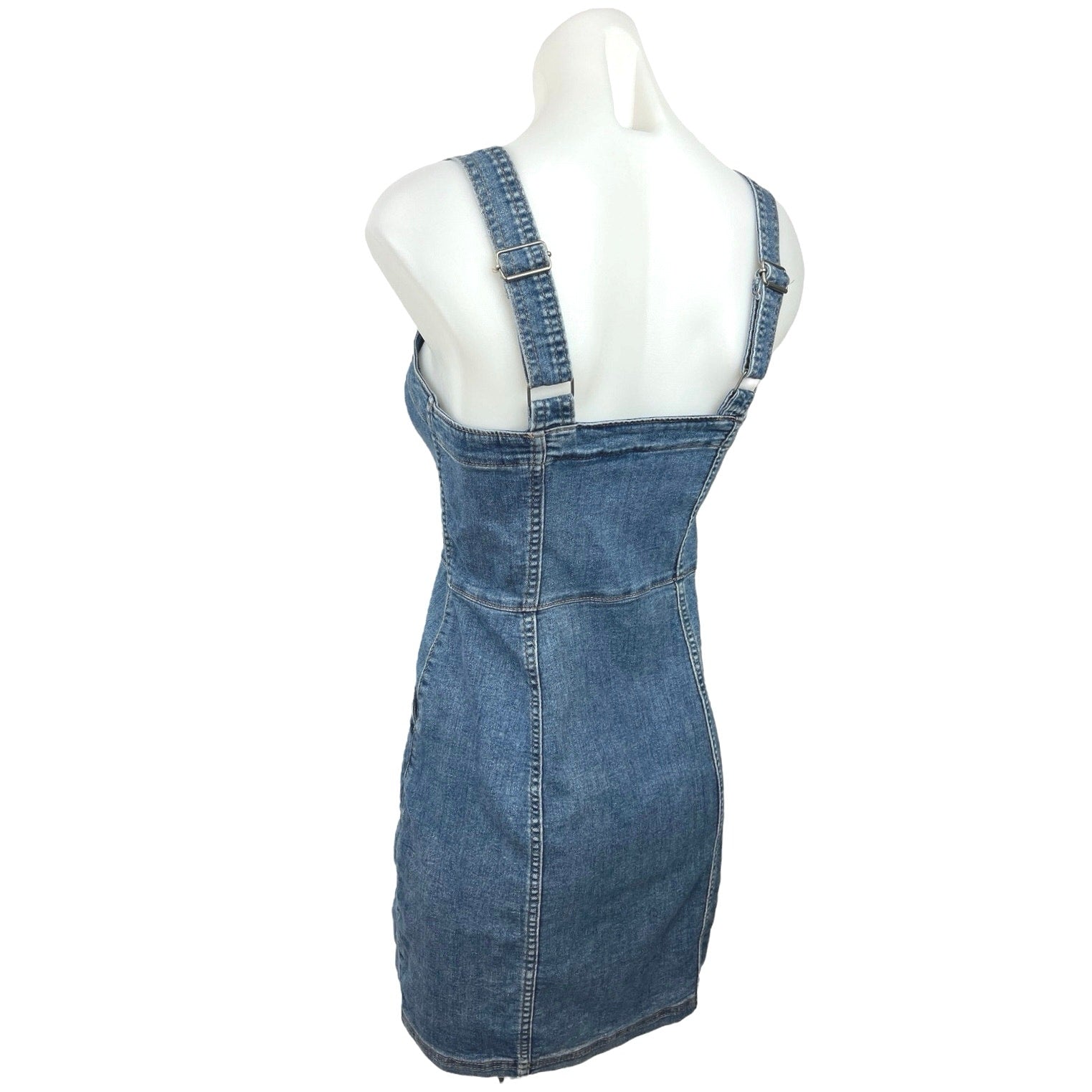 H&M Blue Y2K Stretch Denim Square Neck Sleeveless Button Mini Denim Jean Dress 4 H&M Blue Y2K Stretch Denim Square Neck Sleeveless Button Mini Denim Jean Dress 4