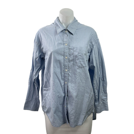 Aritzia Wilfred Blue Striped Long Sleeve Relaxed Curve Hem Button Down Shirt XS