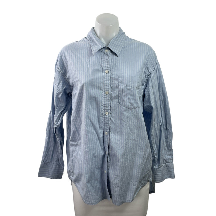 Aritzia Wilfred Blue Striped Long Sleeve Relaxed Curve Hem Button Down Shirt XS