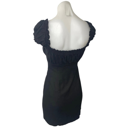 Princess Polly Black Linen Short Puff Sleeve Tie Button Up Mini Bodycon Dress 2