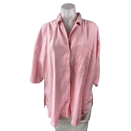 Zara Women's Pink Collared 3/4 Sleeve Button Down Oversized Pocket Shirt Top S