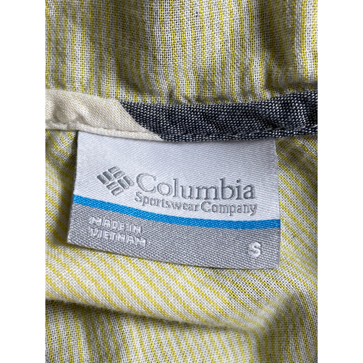 Columbia Womens Blue Plaid Flannel Long Sleeve Hoodie Button Up Shirt Top Size S