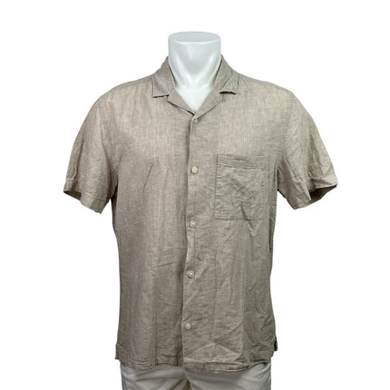 H&M Mens Gray Regular Fit Linen Short Sleeve Button Down Pocket Shirt Top Size M