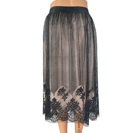 Xhilaration Women's Black Floral Striped Lace Tulle Mid Rise Midi Skirt Size XXL