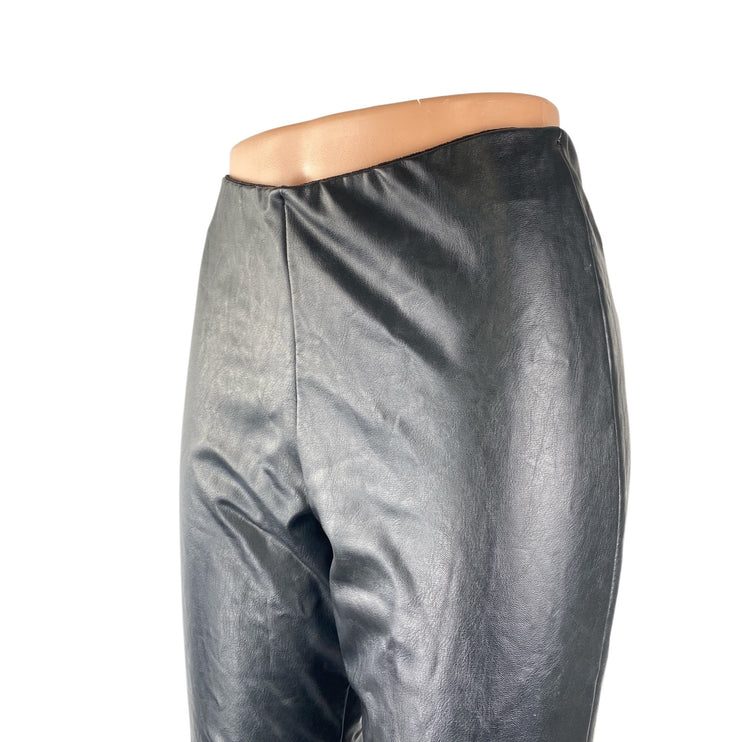 Dry Lake Black Faux Vegan Leather High Waisted Flare Bootcut Trousers Pants Sz S
