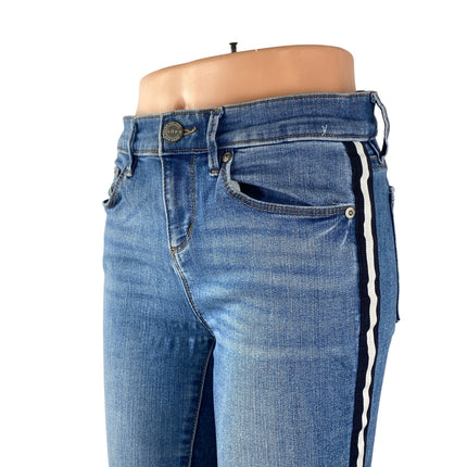 Loft Blue Side Striped Ripped Distressed High Rise Skinny Denim Jeans Pants Sz 2