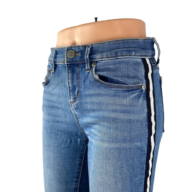 Loft Blue Side Striped Ripped Distressed High Rise Skinny Denim Jeans Pants Sz 2