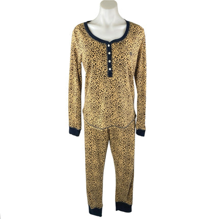 Tommy Hilfiger Beige Black Leopard Henley Thermal Sleepwear Pajama Set Size M