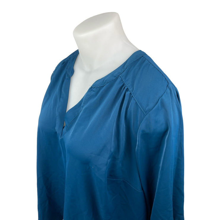 Torrid Women's Blue Long Sleeve V Neck Pleated Loose Casual Blouse Top Size 3X