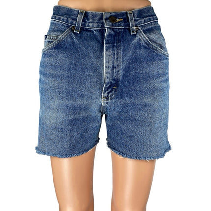 Lee Women's Blue High Waisted Medium wash Frayed Raw Hem Denim Jeans Shorts Sz M
