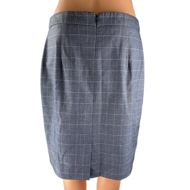 Banana Republic Women's Blue Gray Plaid Check Midi Straight Pencil Skirt Size 8P