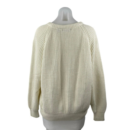 Pacific Club Women's Cream White Rib Knit Cotton Long Sleeve Sweater Top Size L