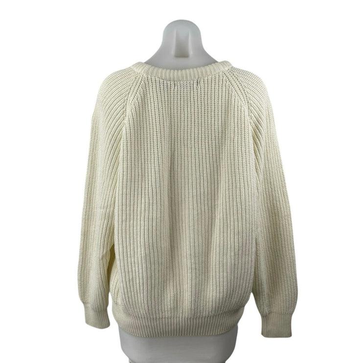 Pacific Club Women's Cream White Rib Knit Cotton Long Sleeve Sweater Top Size L