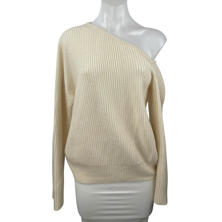 Reformation Cream Cashmere One Shoulder Long Sleeve Rib Knit Sweater Top Size S
