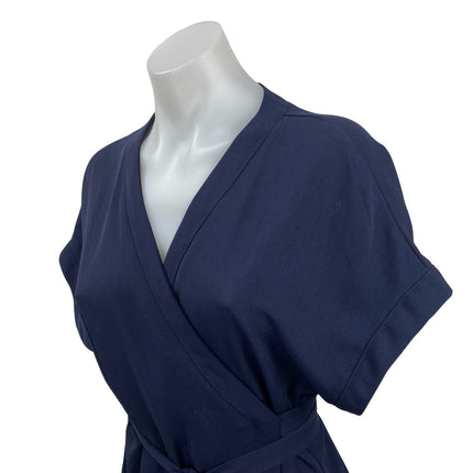 Tobi Women's Navy Blue V Neck Short Sleeve Tie Waist Midi A-Line Wrap Dress Sz S