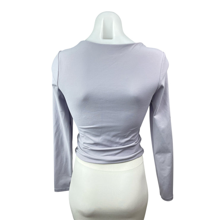 Princess Polly Purple Lilac Scoop Neck Long Sleeve T Shirt Tee Crop Top Size 4