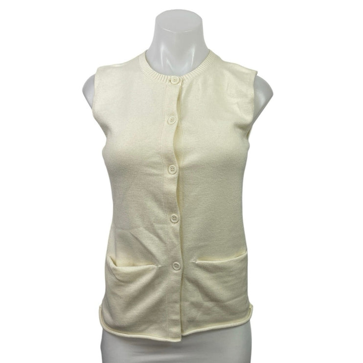 Lioness Cream Sleeveless Knit Button Down Crew Neck Cardigan Vest Top Size M