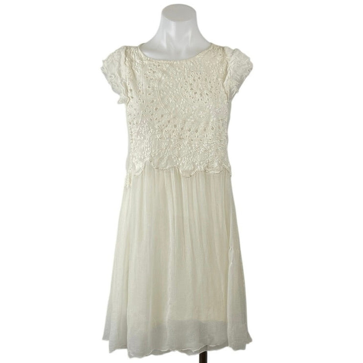Zadig & Voltaire Deluxe Cream Lace Embroidered Sleeveless A Line Mini Dress Sz S