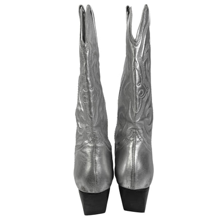 Steve Madden West Silver Leather Pointed Toe Pull On Block Heel Western Boots 9M