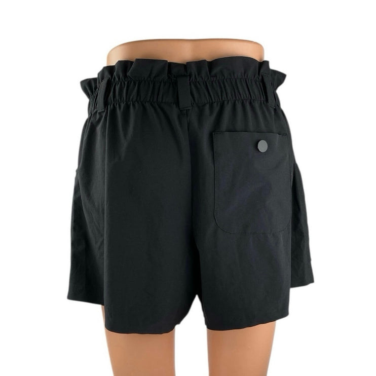 Athleta Skyline Women's Black High Waisted Pleated Paperbag Mini Shorts Size 6