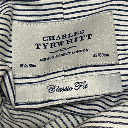 Charles Tyrwhitt Blue White Long Sleeves Striped Button Down Dress Shirt Top 39