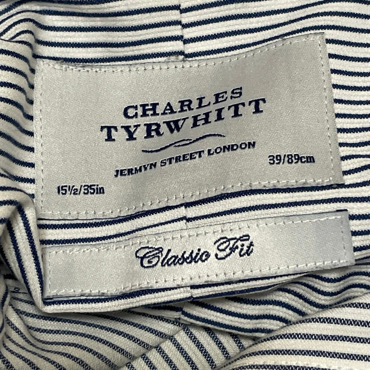 Charles Tyrwhitt Blue White Long Sleeves Striped Button Down Dress Shirt Top 39