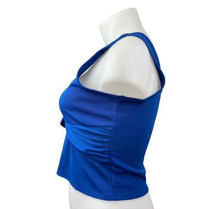 NEW BCBGeneration Womens Blue Knot Twist Front Sleeveless V Neck Crop Tank Top L